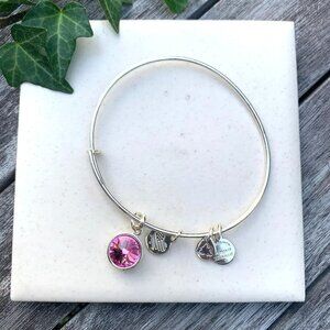Alex and Ani – October Birthstone Bangle (Rose) – Shiny Silver Finish Expandable